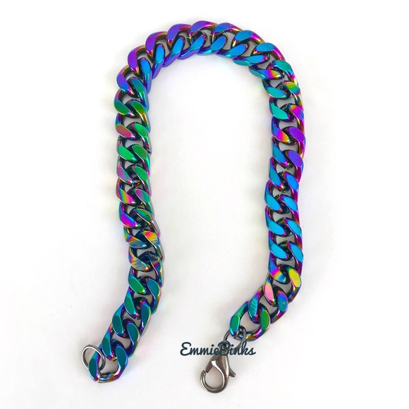 ✨3for$38 New Oil Slick Rainbow Chain Link Bracelet Holographic Miami Cuban - Picture 2 of 13